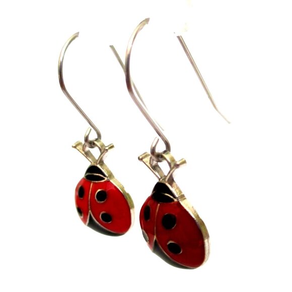 NEW Ladybug Pierced Earrings on Stainless Wires - Bug Nature Jewelry Gift - Picture 3 of 5